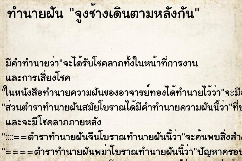 ทำนายฝัน จูงช้างเดินตามหลังกัน ทำนายฝัน จูงช้างเดินตามหลังกัน