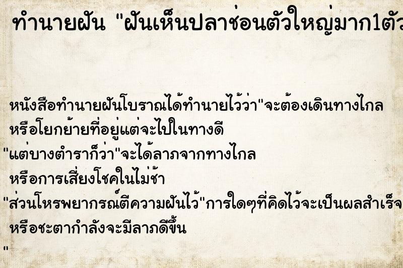 ทำนายฝันฝันเห็นปลาช่อนตัวใหญ่มาก1ตัว ทำนายฝันทำนายฝันฝันเห็นปลาช่อนตัวใหญ่มาก1ตัว