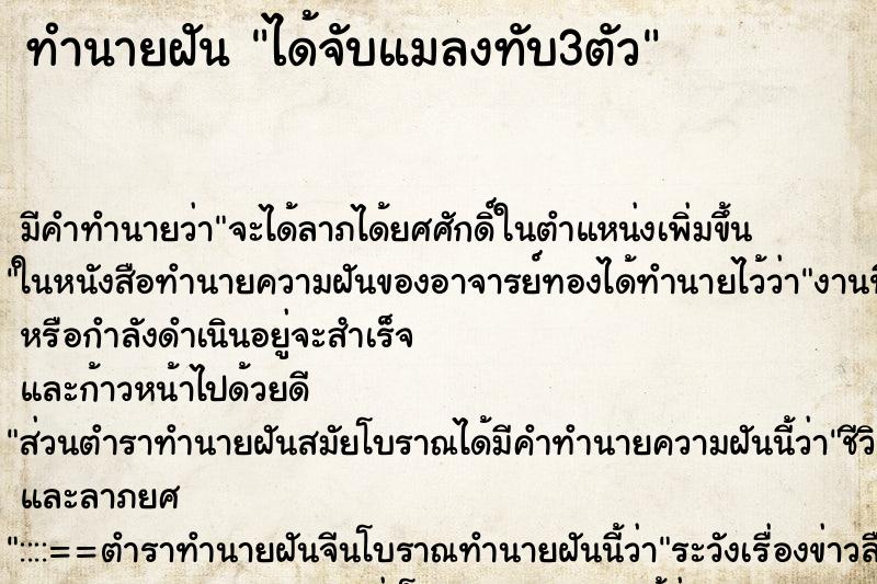 ทำนายฝัน ได้จับแมลงทับ3ตัว ตำราโบราณ แม่นที่สุดในโลก