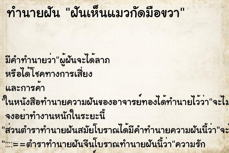 ทำนายฝัน ฝันเห็นแมวกัดมือขวา ตำราโบราณ แม่นที่สุดในโลก