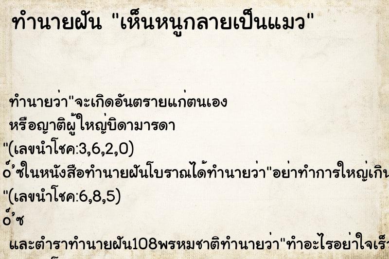 ทำนายฝันทำนายฝันเห็นหนูกลายเป็นแมว