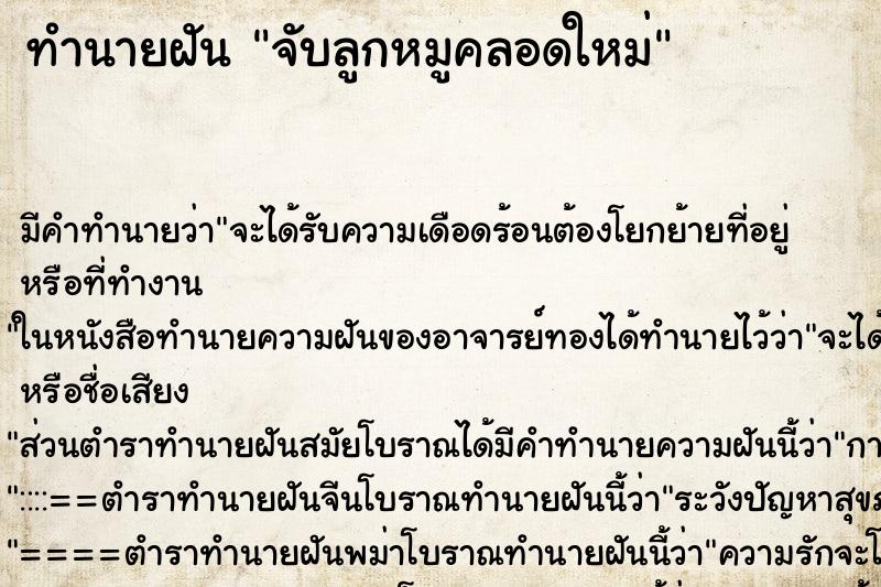 ทำนายฝันทำนายฝันจับลูกหมูคลอดใหม่