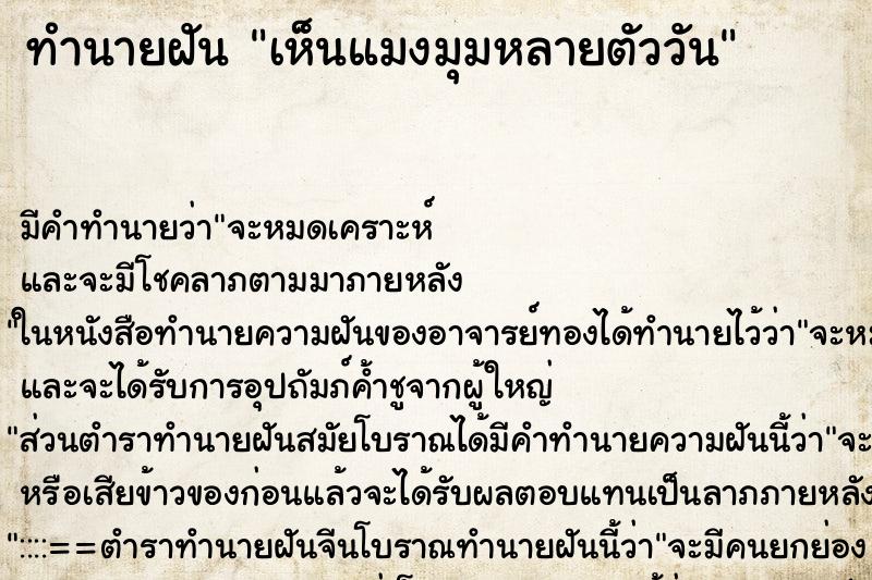ทำนายฝัน เห็นแมงมุมหลายตัววัน