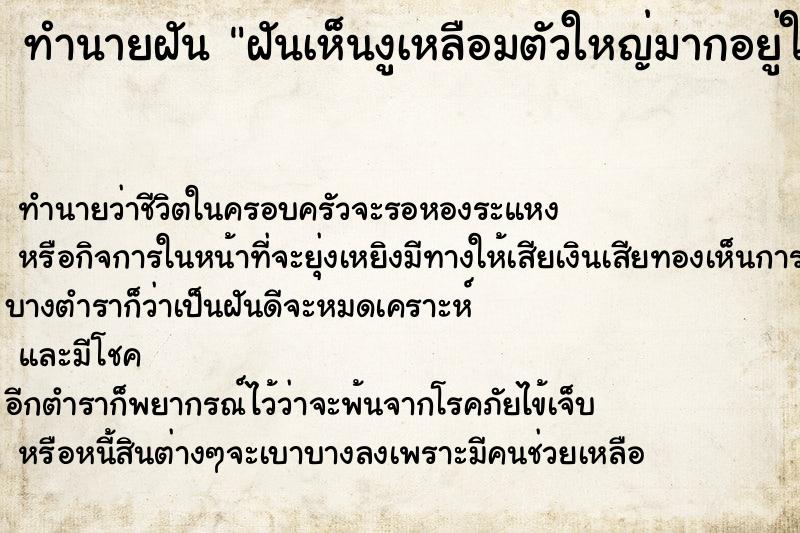 ทำนายฝันฝันเห็นงูเหลือมตัวใหญ่มากอยู่ในน้ำ ทำนายฝันทำนายฝันฝันเห็นงูเหลือมตัวใหญ่มากอยู่ในน้ำ
