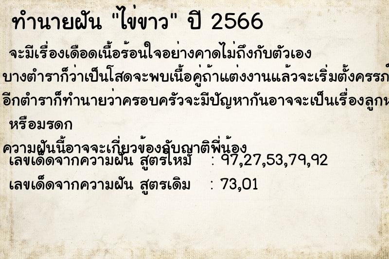 ทำนายฝันไข่ขาว ทำนายฝันทำนายฝันไข่ขาว