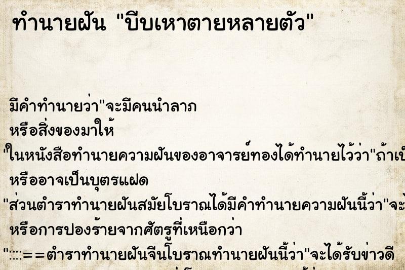 ทำนายฝัน บีบเหาตายหลายตัว ทำนายฝัน บีบเหาตายหลายตัว