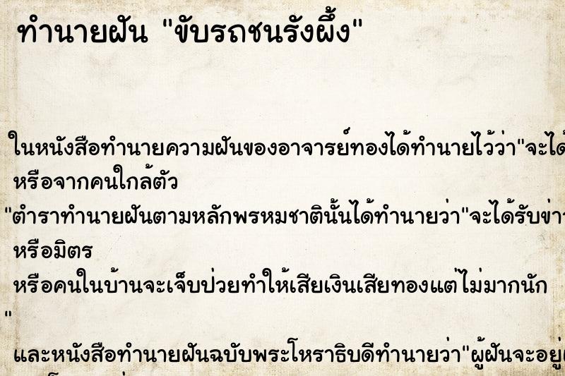ทำนายฝัน ขับรถชนรังผึ้ง ทำนายฝัน ขับรถชนรังผึ้ง