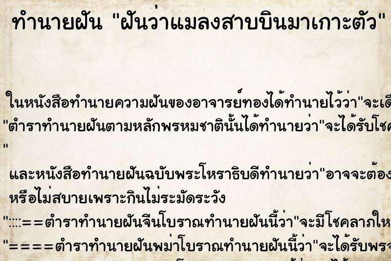 ทำนายฝันฝันว่าแมลงสาบบินมาเกาะตัว ทำนายฝันทำนายฝันฝันว่าแมลงสาบบินมาเกาะตัว
