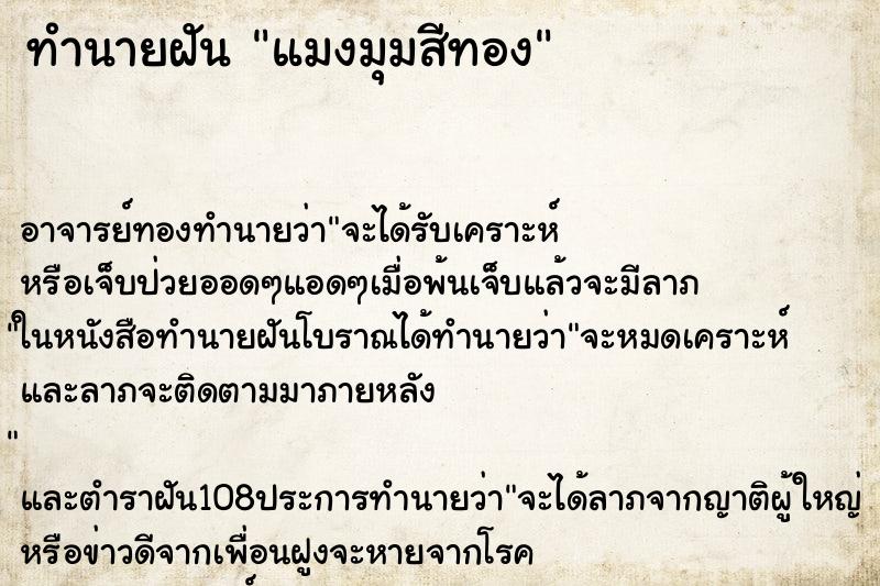 ทำนายฝันทำนายฝันแมงมุมสีทอง