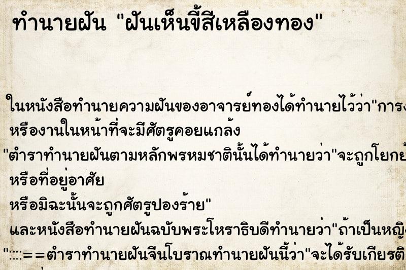 ทำนายฝันฝันเห็นขี้สีเหลืองทอง ทำนายฝันทำนายฝันฝันเห็นขี้สีเหลืองทอง