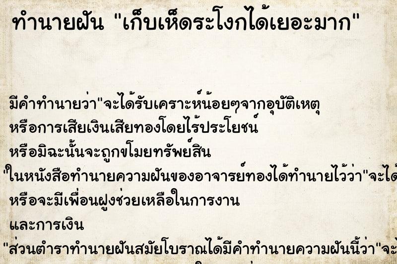 ทำนายฝันเก็บเห็ดระโงกได้เยอะมาก ทำนายฝันทำนายฝันเก็บเห็ดระโงกได้เยอะมาก