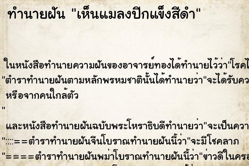 ทำนายฝันทำนายฝันเห็นแมลงปีกแข็งสีดำ