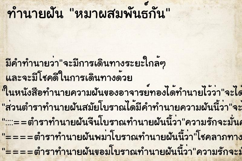 ทำนายฝัน หมาผสมพันธ์กัน ตำราโบราณ แม่นที่สุดในโลก