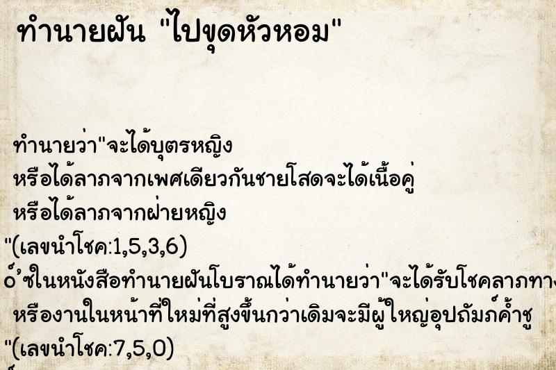 ทำนายฝันไปขุดหัวหอม ทำนายฝันทำนายฝันไปขุดหัวหอม