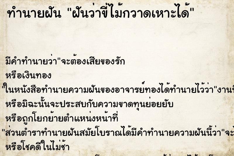 ทำนายฝัน ฝันว่าขี่ไม้กวาดเหาะได้ ทำนายฝัน ฝันว่าขี่ไม้กวาดเหาะได้