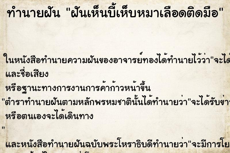 ทำนายฝันฝันเห็นบี้เห็บหมาเลือดติดมือ ทำนายฝันทำนายฝันฝันเห็นบี้เห็บหมาเลือดติดมือ