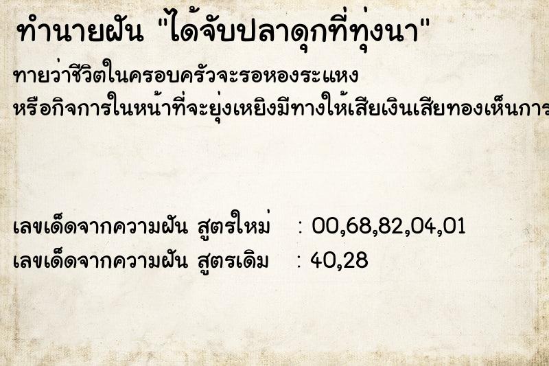 ทำนายฝัน ได้จับปลาดุกที่ทุ่งนา ตำราโบราณ แม่นที่สุดในโลก