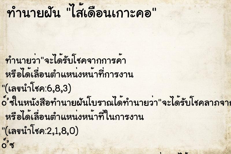 ทำนายฝันไส้เดือนเกาะคอ ทำนายฝันทำนายฝันไส้เดือนเกาะคอ