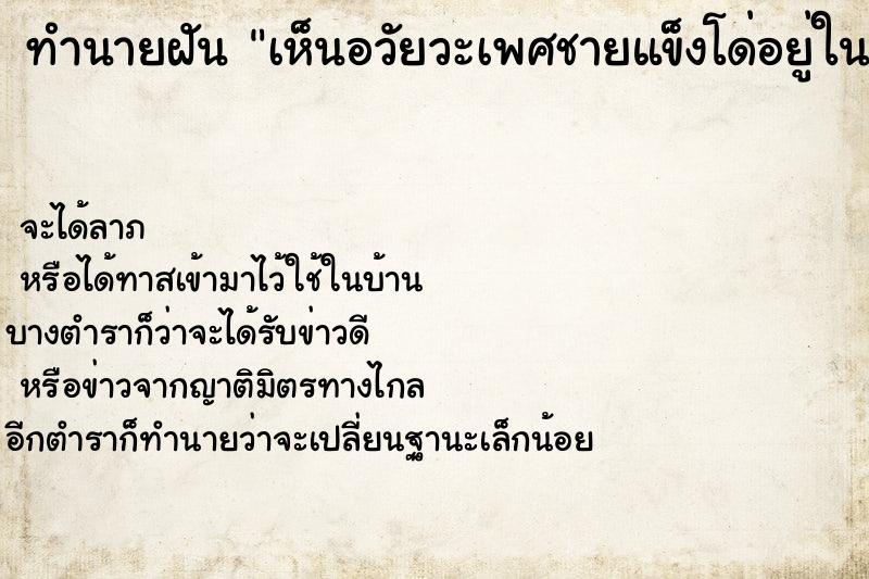 ทำนายฝัน เห็นอวัยวะเพศชายแข็งโด่อยู่ในกางเกง