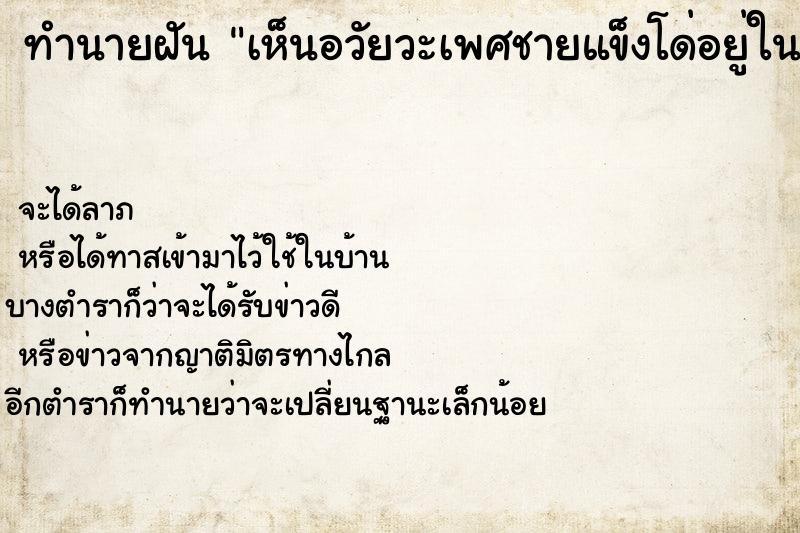 ทำนายฝัน เห็นอวัยวะเพศชายแข็งโด่อยู่ในกางเกง ตำราโบราณ แม่นที่สุดในโลก