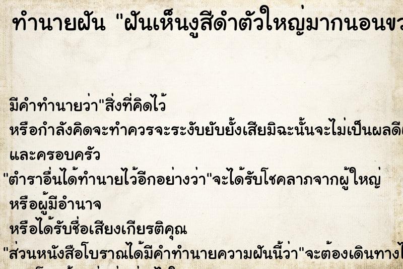 ทำนายฝันฝันเห็นงูสีดำตัวใหญ่มากนอนขวางหน้าประตูบ้าน ทำนายฝันทำนายฝันฝันเห็นงูสีดำตัวใหญ่มากนอนขวางหน้าประตูบ้าน