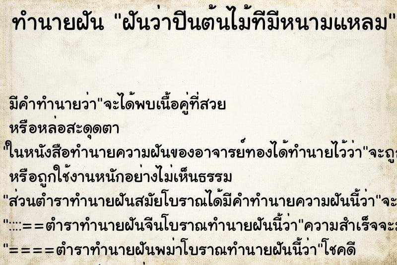 ทำนายฝัน ฝันว่าปีนต้นไม้ทีมีหนามแหลม ทำนายฝัน ฝันว่าปีนต้นไม้ทีมีหนามแหลม