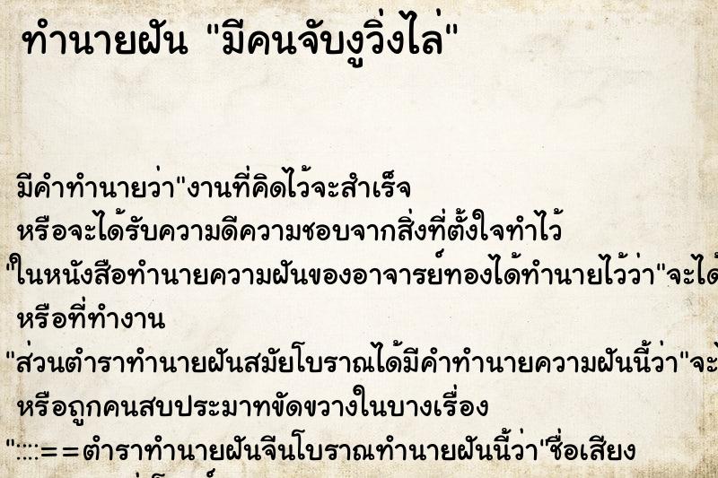 ทำนายฝันทำนายฝันมีคนจับงูวิ่งไล่