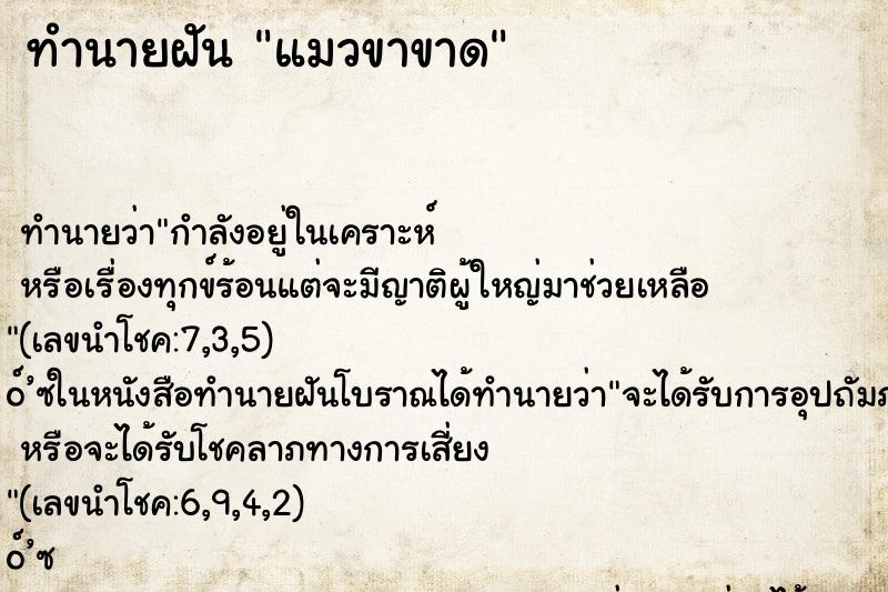 ทำนายฝัน แมวขาขาด