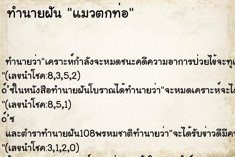 ทำนายฝัน แมวตกท่อ ทำนายฝัน แมวตกท่อ