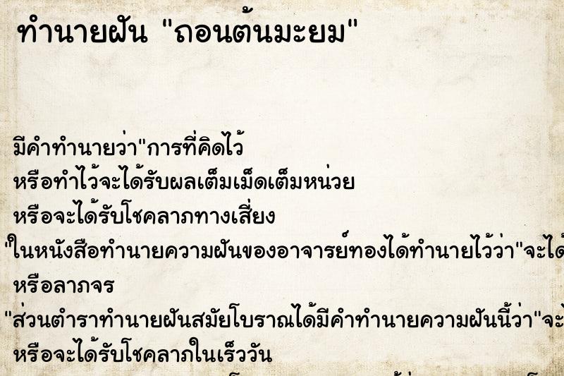 ทำนายฝันทำนายฝันถอนต้นมะยม