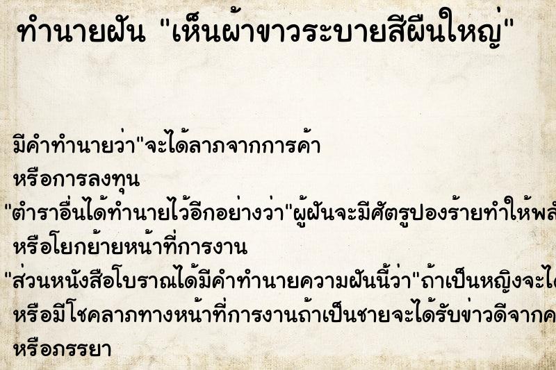 ทำนายฝันเห็นผ้าขาวระบายสีผืนใหญ่ ทำนายฝันทำนายฝันเห็นผ้าขาวระบายสีผืนใหญ่