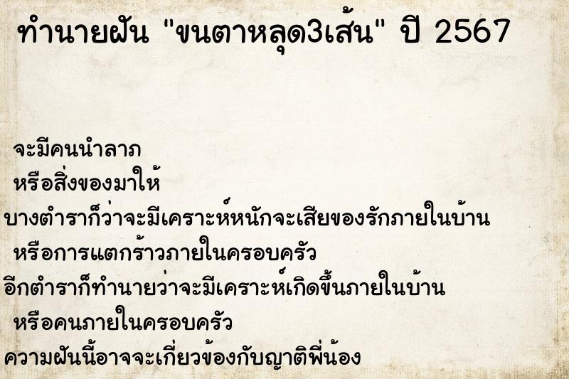 ทำนายฝันทำนายฝันขนตาหลุด3เส้น