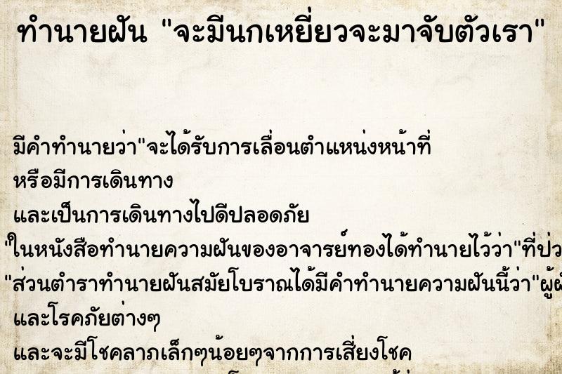 ทำนายฝัน จะมีนกเหยี่ยวจะมาจับตัวเรา ทำนายฝัน จะมีนกเหยี่ยวจะมาจับตัวเรา