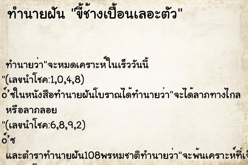 ทำนายฝัน ขี้ช้างเปื้อนเลอะตัว ทำนายฝัน ขี้ช้างเปื้อนเลอะตัว