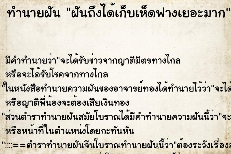 ทำนายฝันทำนายฝันฝันถึงได้เก็บเห็ดฟางเยอะมาก