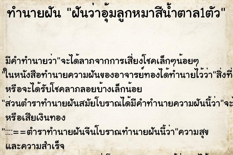 ทำนายฝัน ฝันว่าอุ้มลูกหมาสีน้ำตาล1ตัว ทำนายฝัน ฝันว่าอุ้มลูกหมาสีน้ำตาล1ตัว