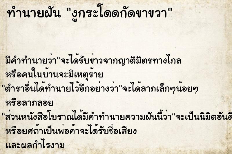 ทำนายฝันงูกระโดดกัดขาขวา ทำนายฝันทำนายฝันงูกระโดดกัดขาขวา