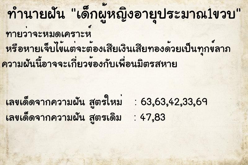 ทำนายฝัน เด็กผู้หญิงอายุประมาณ1ขวบ