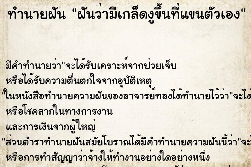 ทำนายฝัน ฝันว่ามีเกล็ดงูขึ้นที่แขนตัวเอง ทำนายฝัน ฝันว่ามีเกล็ดงูขึ้นที่แขนตัวเอง