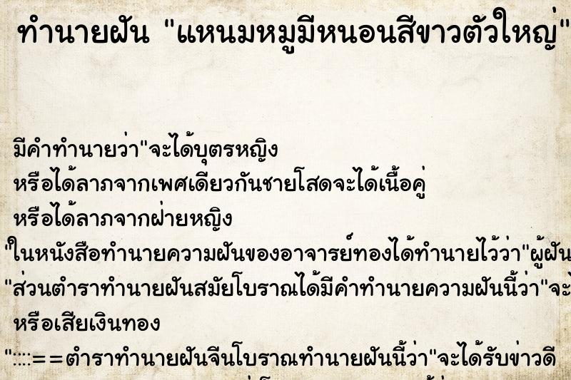 ทำนายฝัน แหนมหมูมีหนอนสีขาวตัวใหญ่ ทำนายฝัน แหนมหมูมีหนอนสีขาวตัวใหญ่