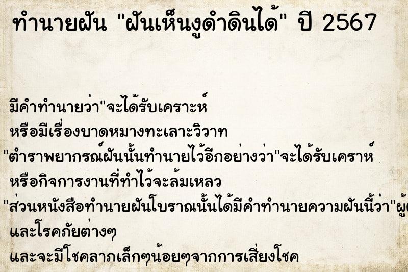 ทำนายฝันทำนายฝันฝันเห็นงูดำดินได้