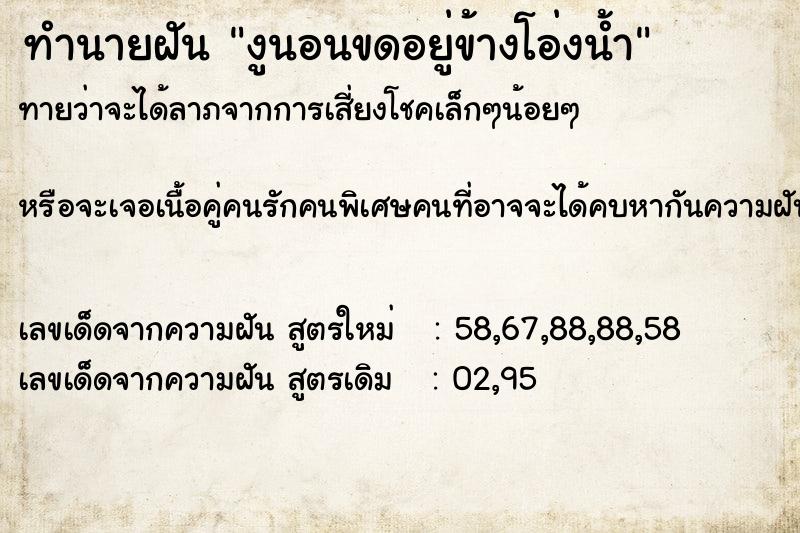 ทำนายฝัน งูนอนขดอยู่ข้างโอ่งน้ำ ทำนายฝัน งูนอนขดอยู่ข้างโอ่งน้ำ