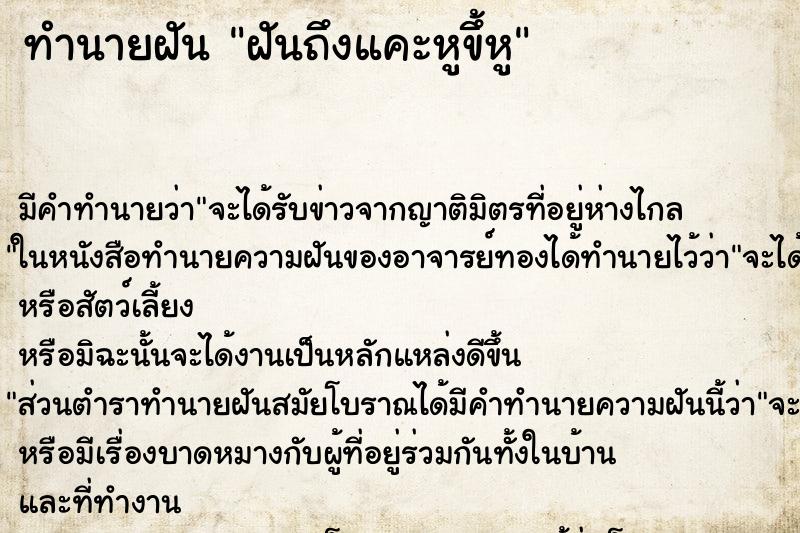 ทำนายฝัน ฝันถึงแคะหูขึ้หู ทำนายฝัน ฝันถึงแคะหูขึ้หู