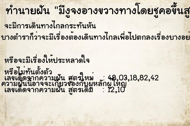 ทำนายฝัน มีงูจงอางขวางทางโดยชูคอขึ้นสูง ทำนายฝัน มีงูจงอางขวางทางโดยชูคอขึ้นสูง