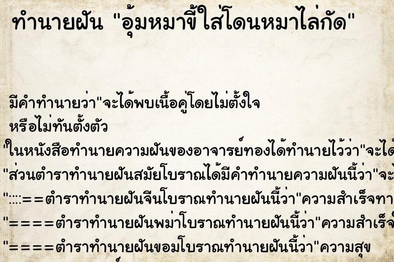 ทำนายฝันอุ้มหมาขี้ใส่โดนหมาไล่กัด ทำนายฝันทำนายฝันอุ้มหมาขี้ใส่โดนหมาไล่กัด