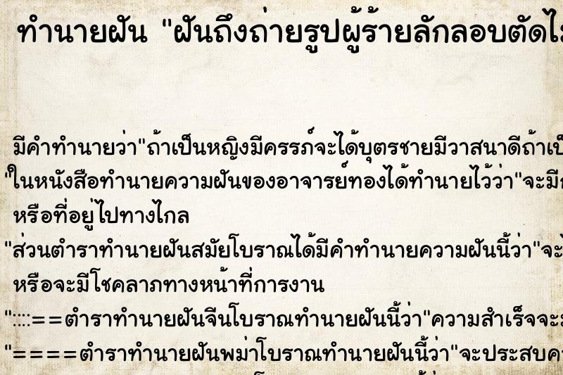 ทำนายฝัน ฝันถึงถ่ายรูปผู้ร้ายลักลอบตัดไม้ ทำนายฝัน ฝันถึงถ่ายรูปผู้ร้ายลักลอบตัดไม้