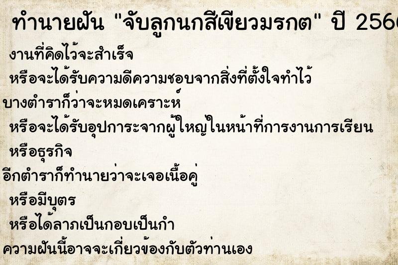 ทำนายฝัน จับลูกนกสีเขียวมรกต ทำนายฝัน จับลูกนกสีเขียวมรกต