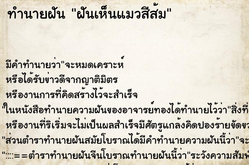 ทำนายฝัน ฝันเห็นแมวสีส้ม ทำนายฝัน ฝันเห็นแมวสีส้ม