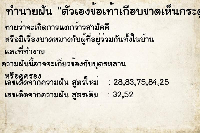 ทำนายฝันตัวเองข้อเท้าเกือบขาดเห็นกระดูก ทำนายฝันทำนายฝันตัวเองข้อเท้าเกือบขาดเห็นกระดูก