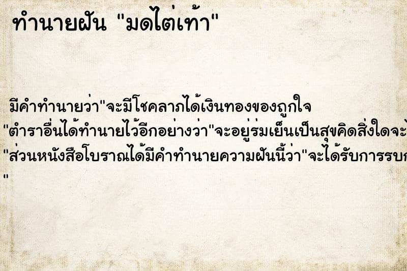 ทำนายฝัน มดไต่เท้า ทำนายฝัน มดไต่เท้า